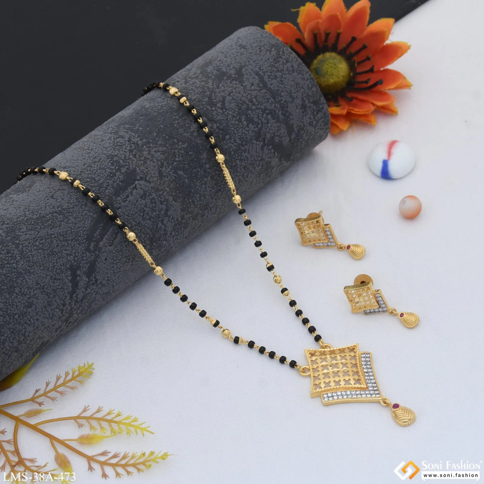 1 Gram Gold Plated Glittering Design Mangalsutra Set for Women - Style A473