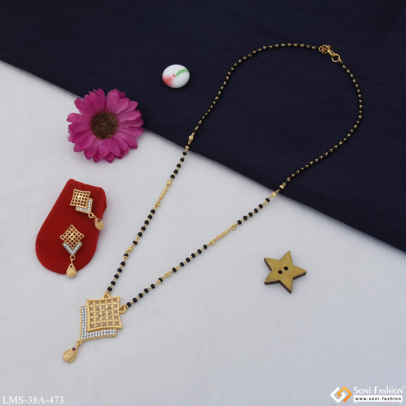 1 Gram Gold Plated Glittering Design Mangalsutra Set for Women - Style A473