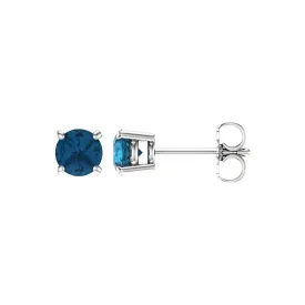 1.2 Carat, 5mm Round London Blue Topaz Stud Earrings in 14k White Gold