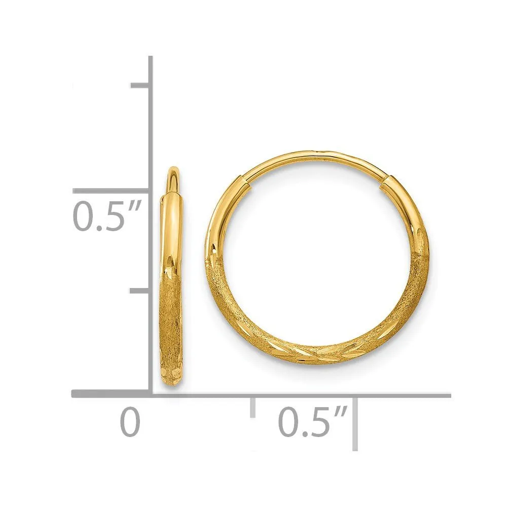 1.25mm, 14k Gold, Diamond-cut Endless Hoops, 13mm (1/2 Inch)