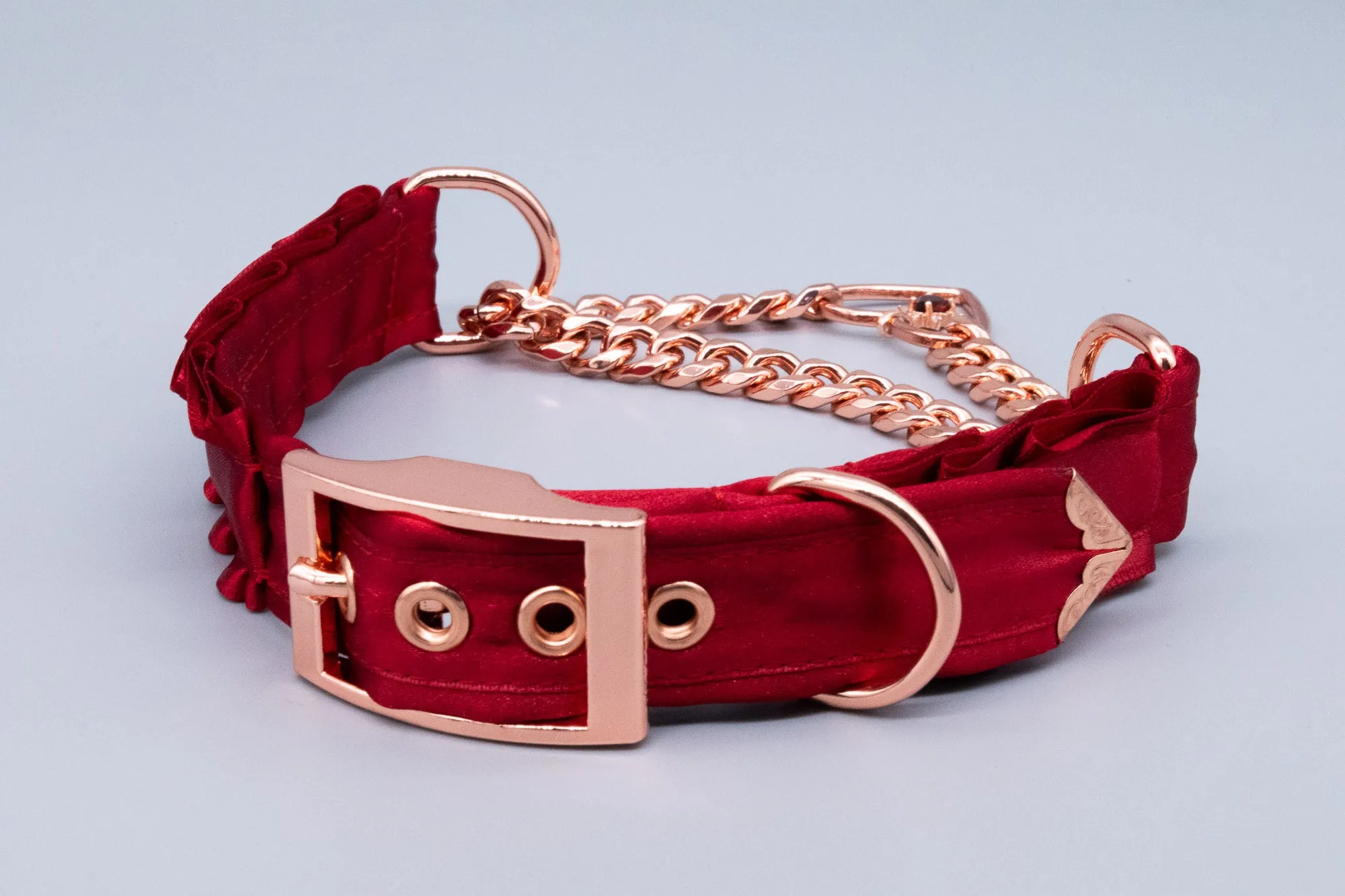 12.5" - 14.5" Red Petite Heart Ring Martingale Collar