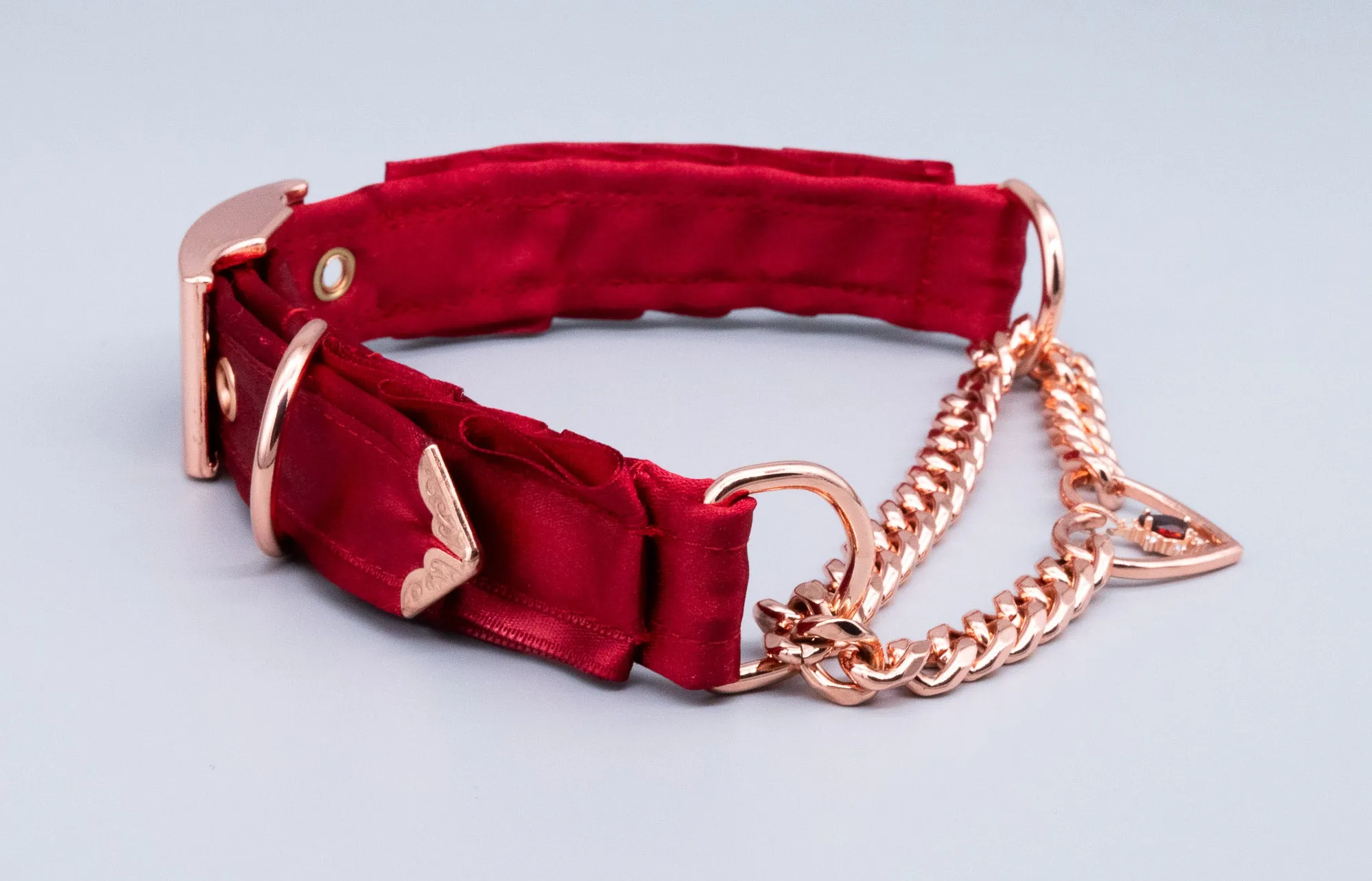 12.5" - 14.5" Red Petite Heart Ring Martingale Collar