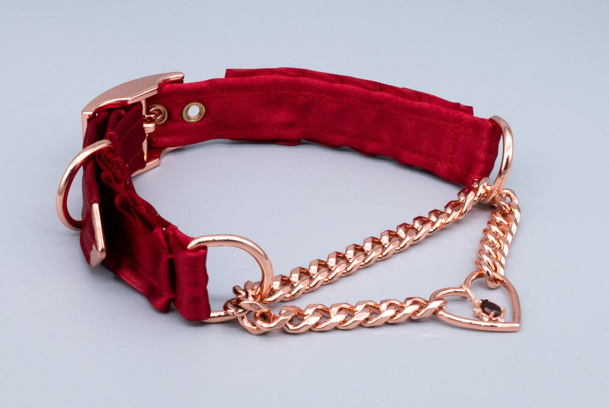 12.5" - 14.5" Red Petite Heart Ring Martingale Collar