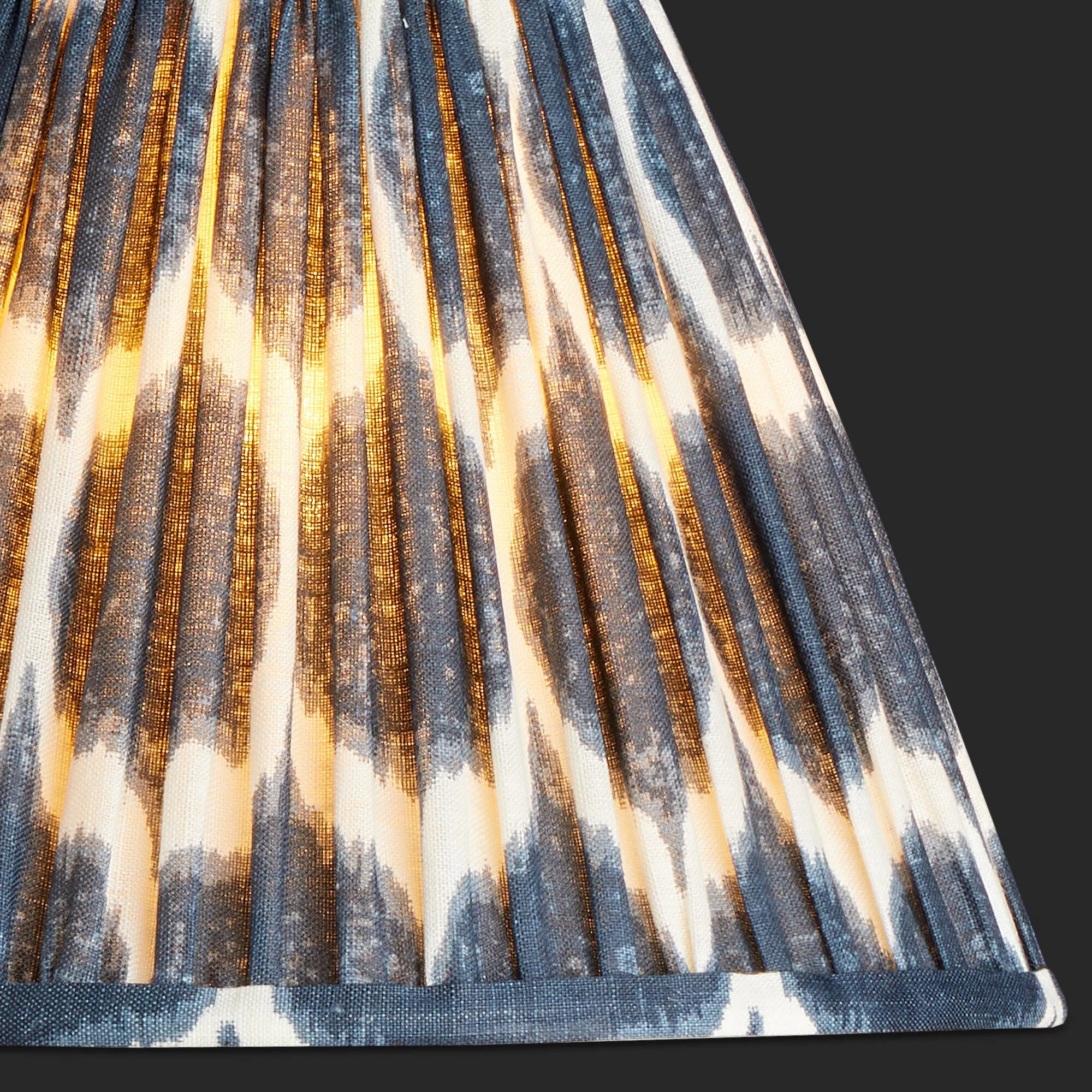 12cm tall tapered printed linen ikat shade with clip on fitting in navy Yoda