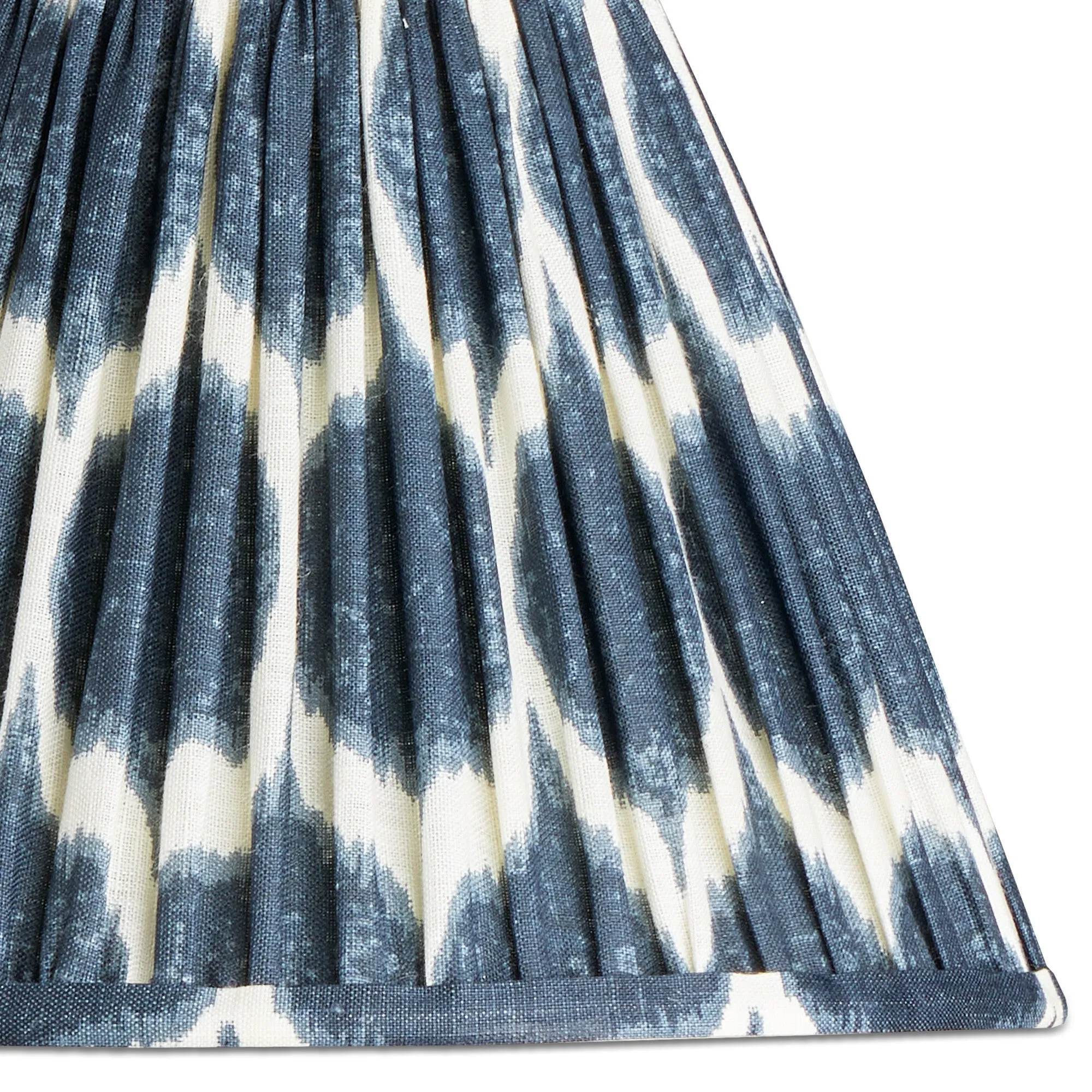 12cm tall tapered printed linen ikat shade with clip on fitting in navy Yoda