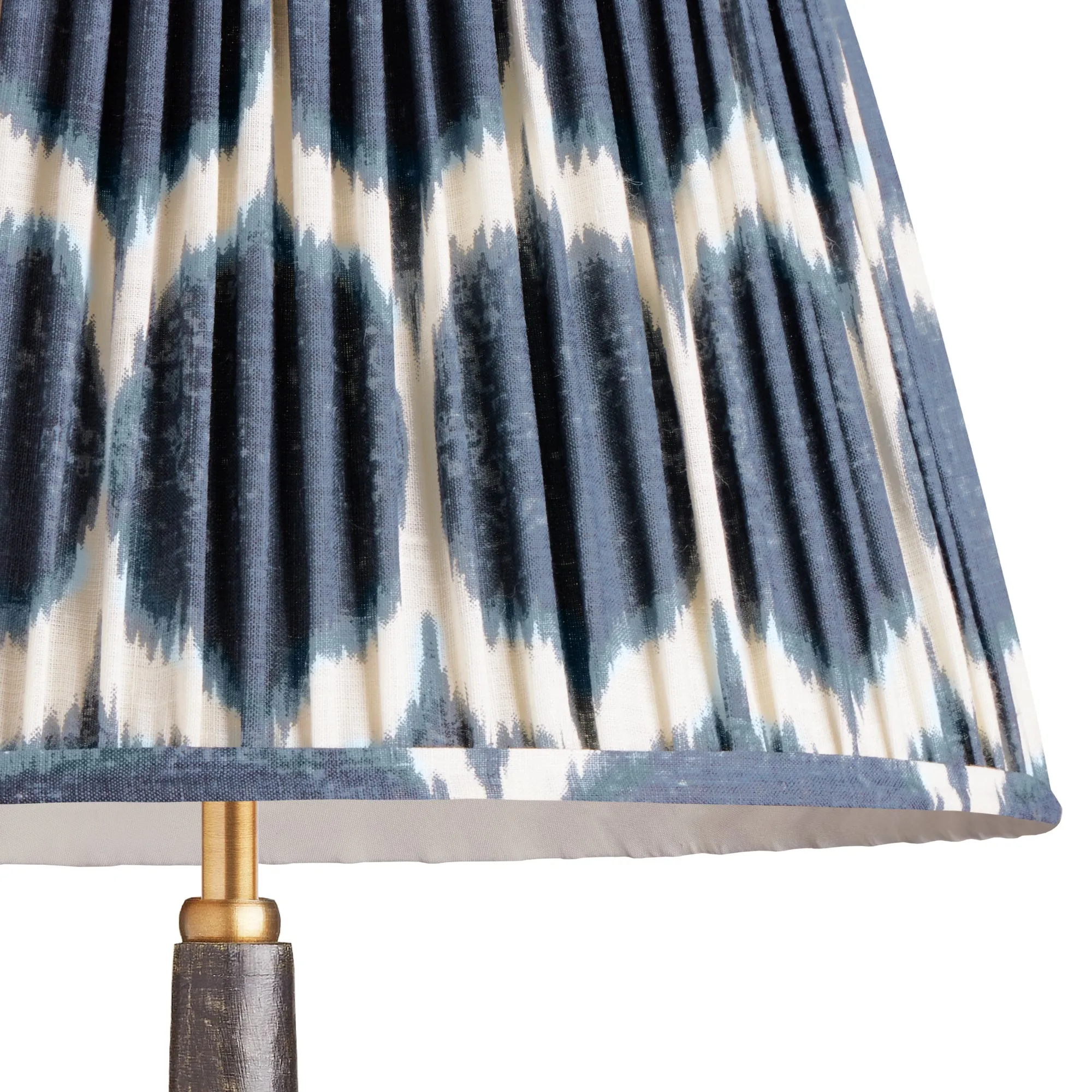 12cm tall tapered printed linen ikat shade with clip on fitting in navy Yoda