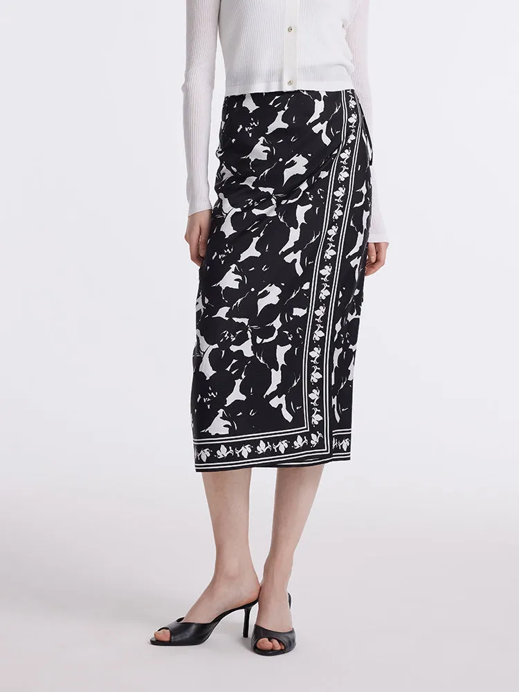 14 Momme Mulberry Silk Iris Printed Women Half Skirt