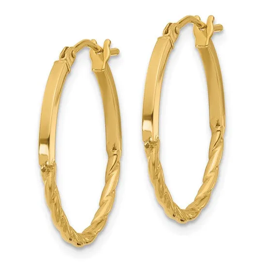 14K Polished Twist Oval Hoop Earrings