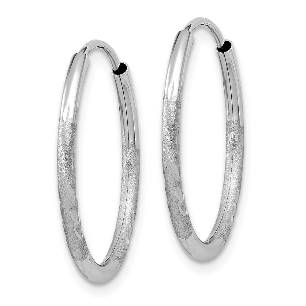 1.5mm x 19mm 14k White Gold Satin Diamond-Cut Endless Hoop Earrings