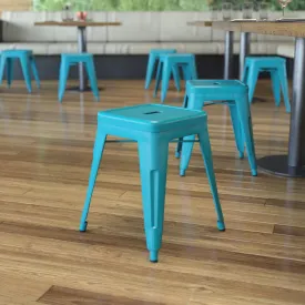 18" Table Height Stool, Stackable Backless Metal Indoor Dining Stool, Commercial Grade Restaurant Stool In Teal - Set Of 4 By Flash Furniture