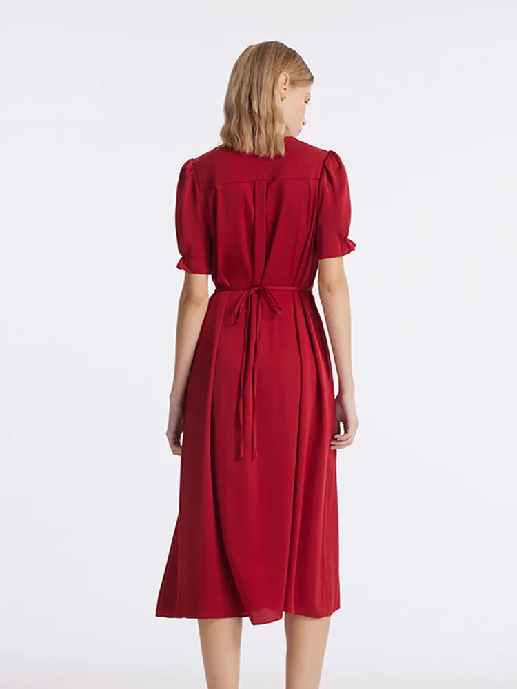 22 Momme Mulberry Silk V-Neck Single-Breasted Women Midi Dress