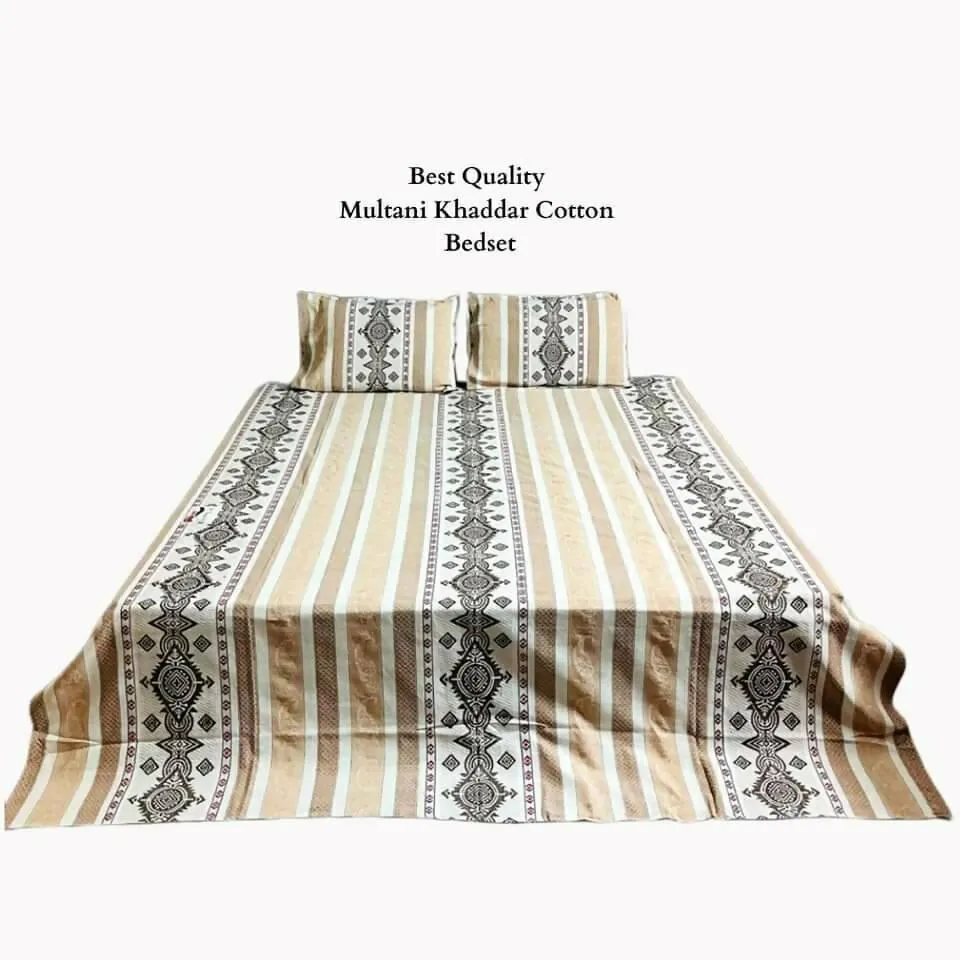 3 Pcs Cotton Printed Double Bedsheet