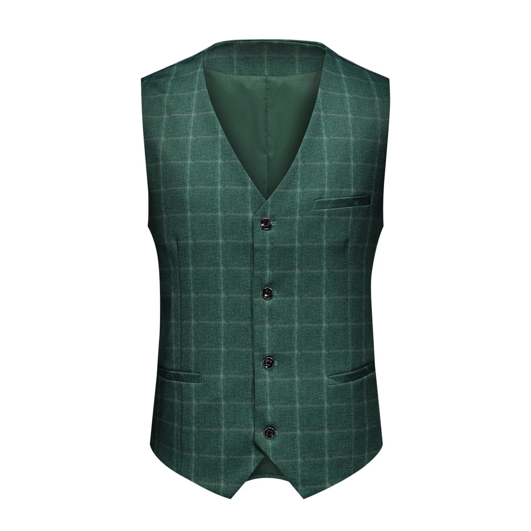 3-Piece Slim Fit Green Plaid Modern Suit