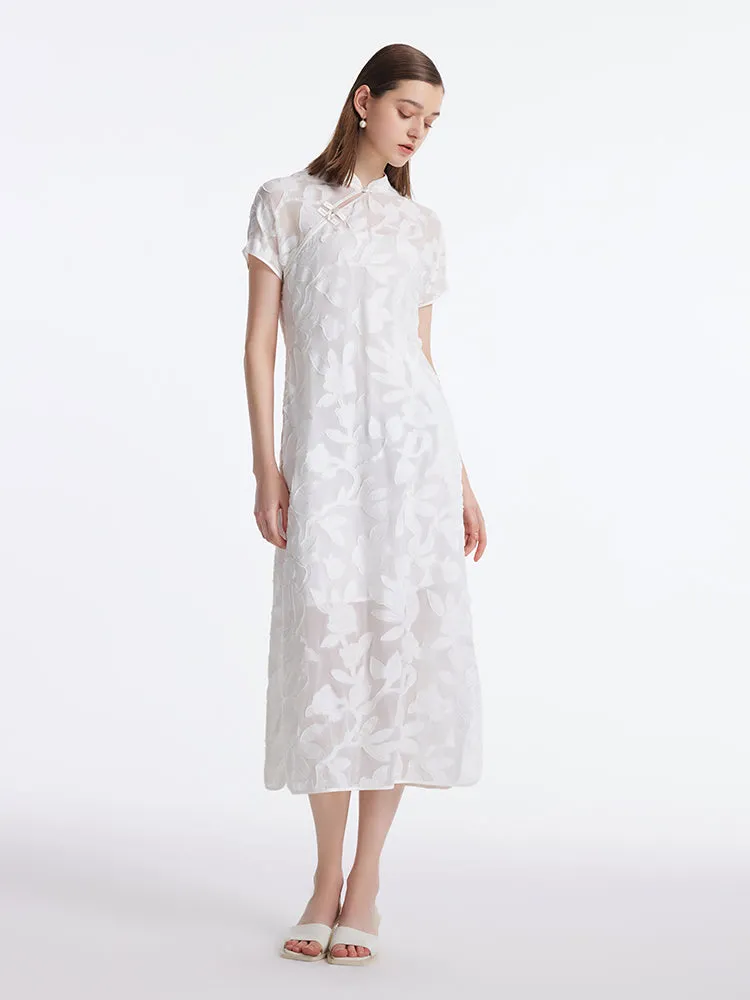 8.5 Momme Mulberry Silk Floral Women Qipao Midi Dress