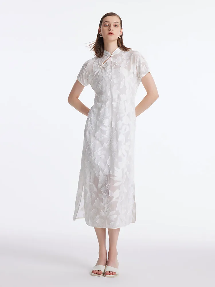 8.5 Momme Mulberry Silk Floral Women Qipao Midi Dress