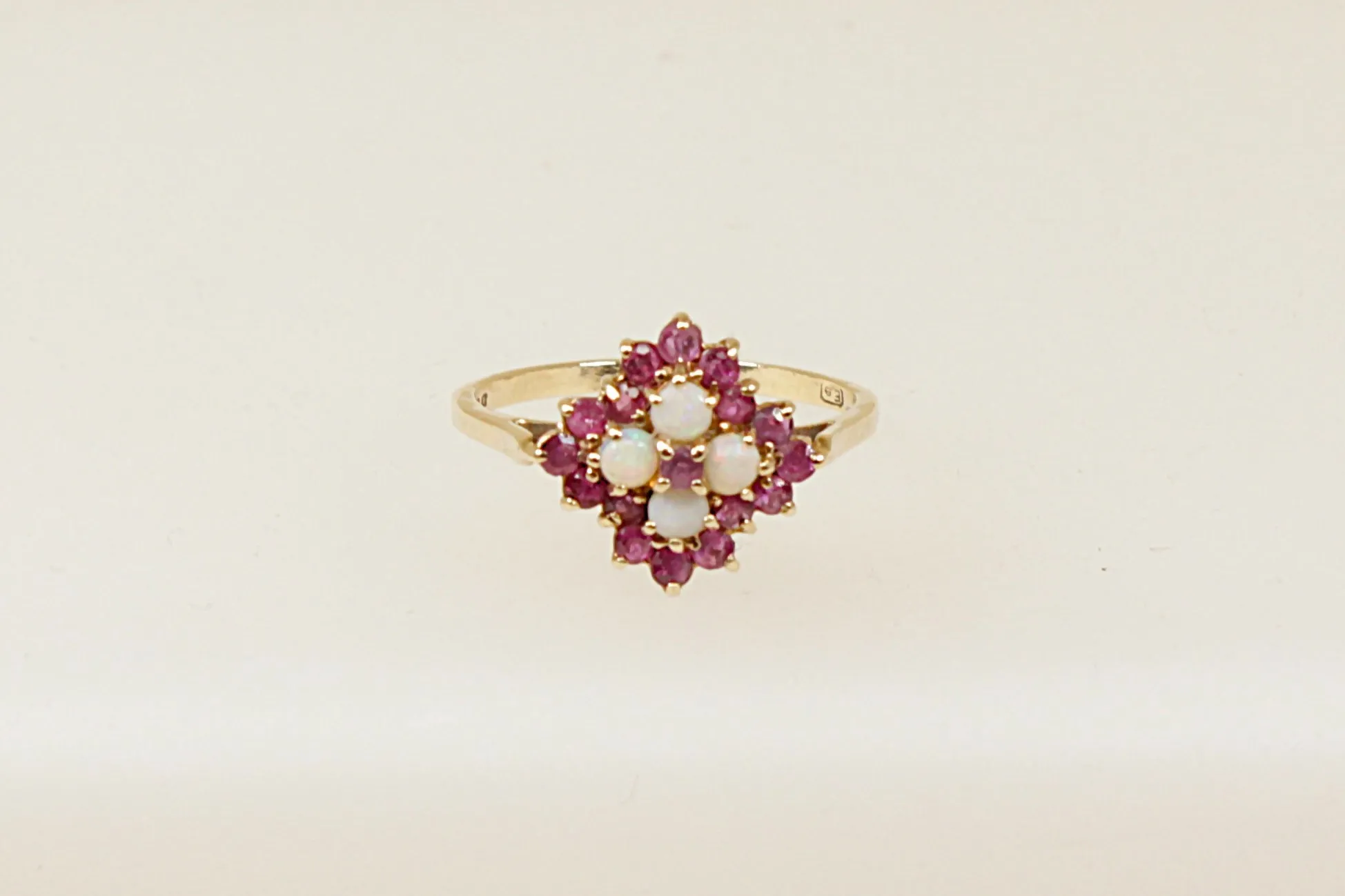 9ct Gold Opal and Pink Topaz Cluster Ring