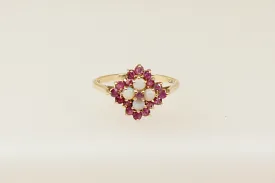 9ct Gold Opal and Pink Topaz Cluster Ring