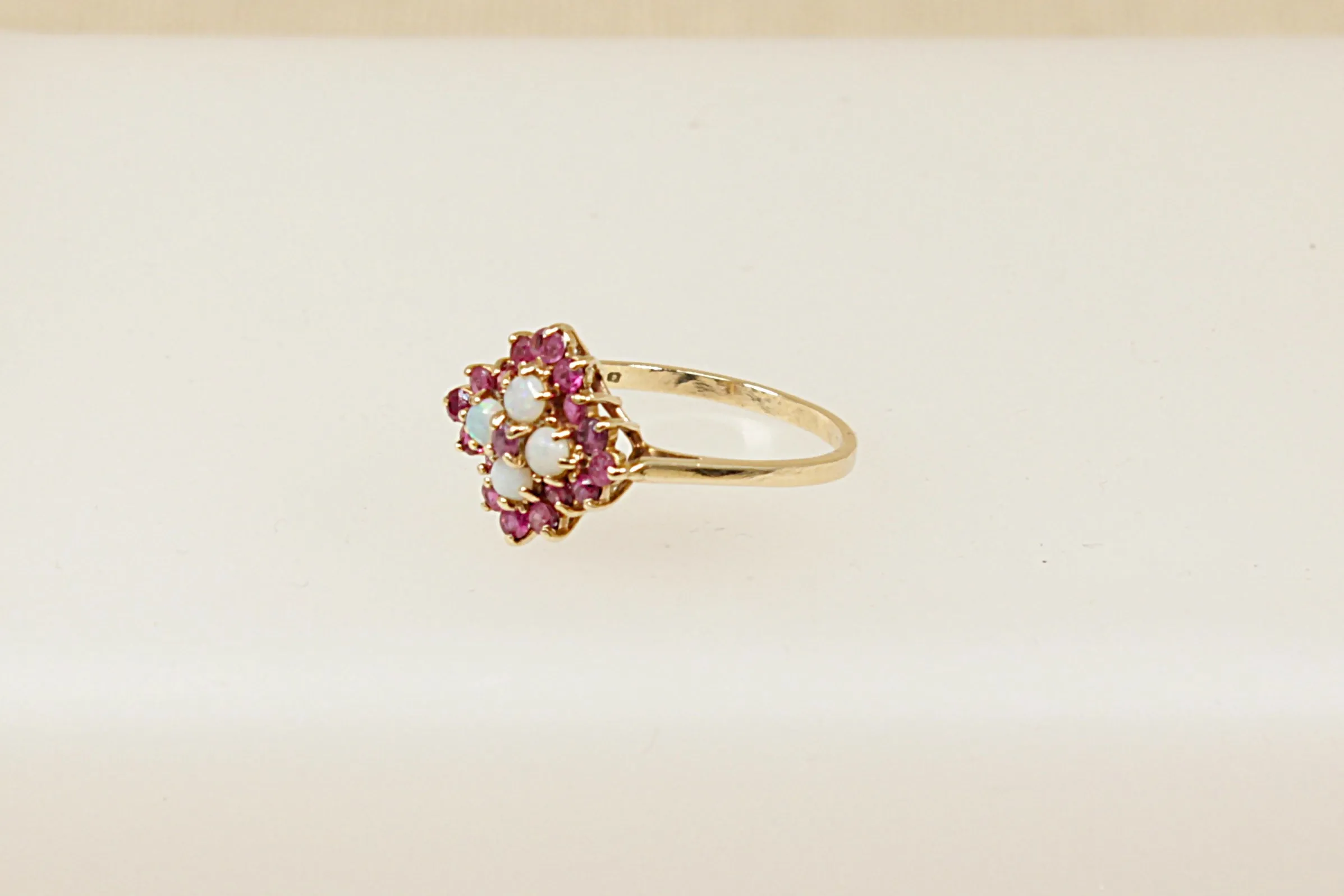 9ct Gold Opal and Pink Topaz Cluster Ring