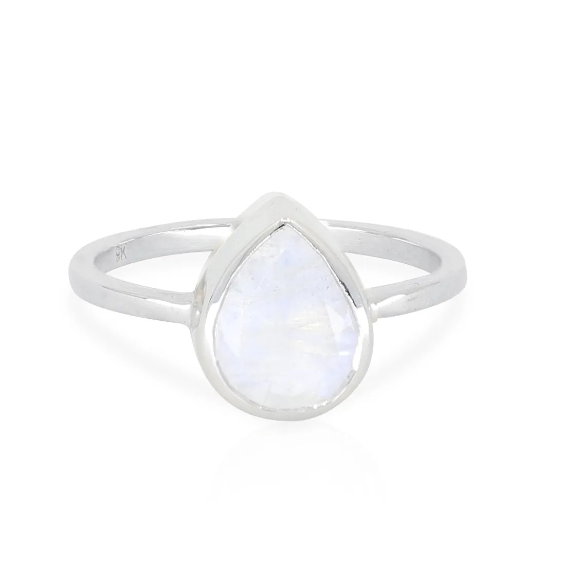 9K White Gold Moonstone Tear Drop Ring