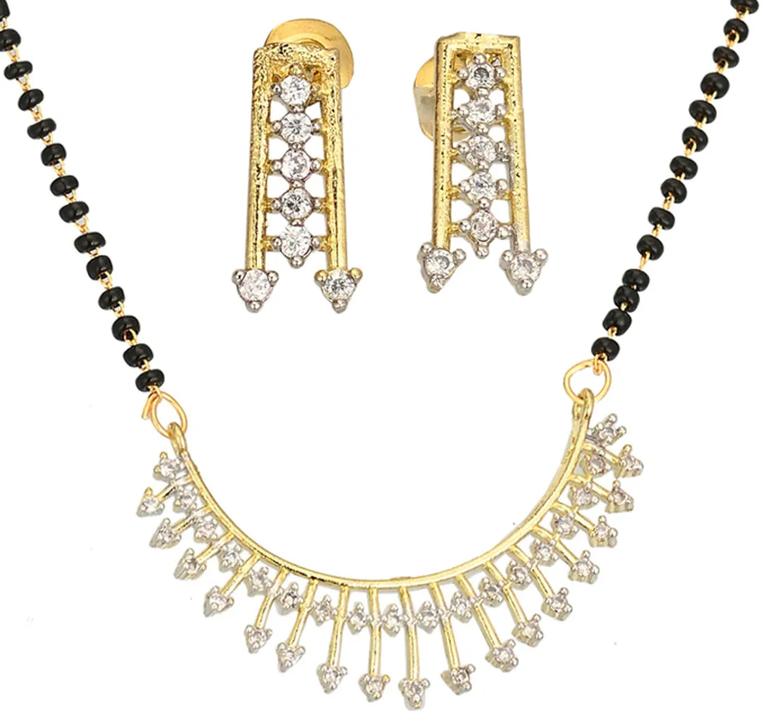 AanyaCentric Ad Short Mangalsutra Set Pendant with Earrings Golden