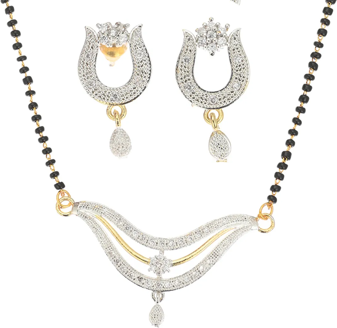 AanyaCentric Ad Short Mangalsutra Set Pendant with Earrings Golden