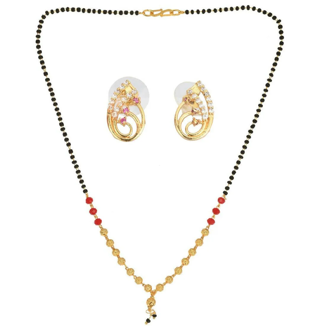 AanyaCentric Gold Plated Short Mangalsutra Set with Earrings