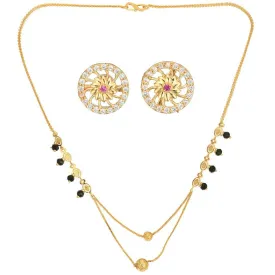 AanyaCentric Gold Plated Short Mangalsutra Set with Earrings