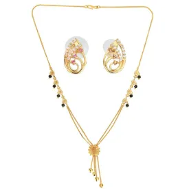 AanyaCentric Gold Plated Short Mangalsutra Set with Earrings