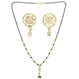 AanyaCentric Gold Plated Short Mangalsutra Set with Earrings