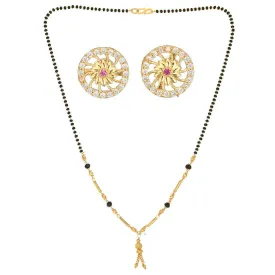 AanyaCentric Gold Plated Short Mangalsutra Set with Earrings