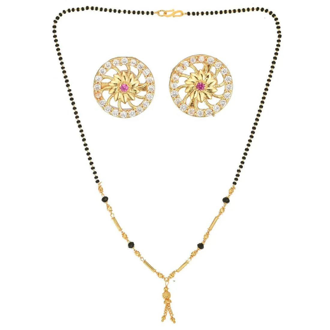 AanyaCentric Gold Plated Short Mangalsutra Set with Earrings