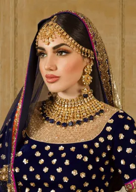 'Abha', Golden Kundan with Dark Blue Stones Bridal Set by Oorvi Desai