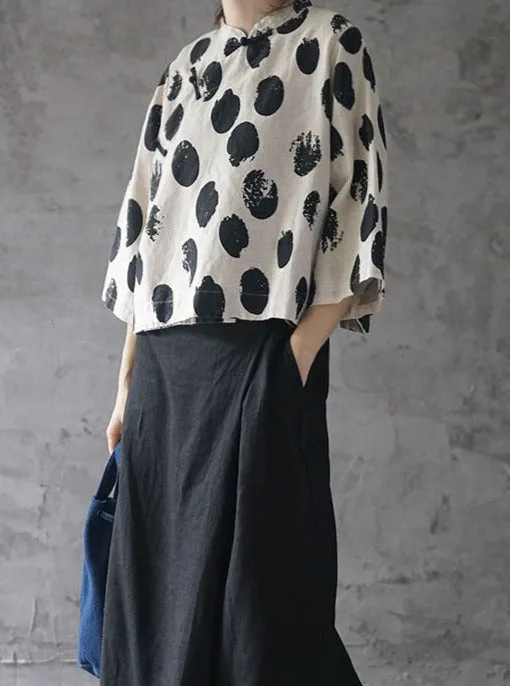 Abstract Polka Dot Print Cheongsam Top