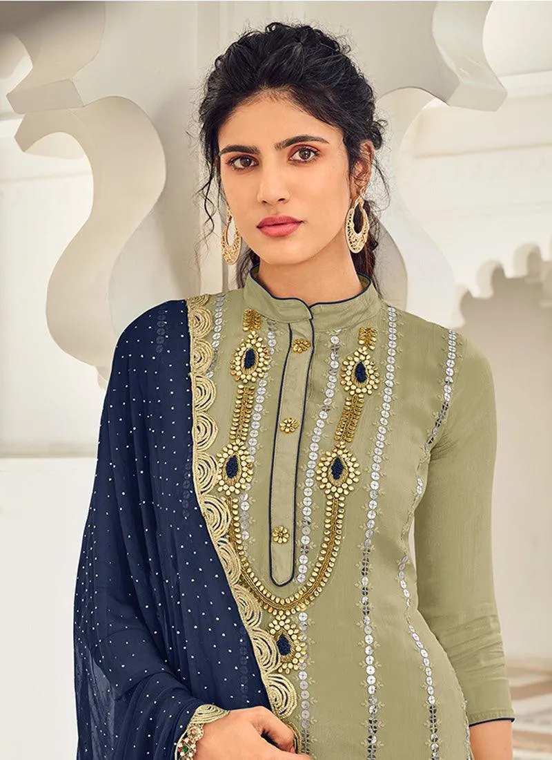 Adorable Green Color Georgette Fabric Sequins Work Palazzo Salwar Suit