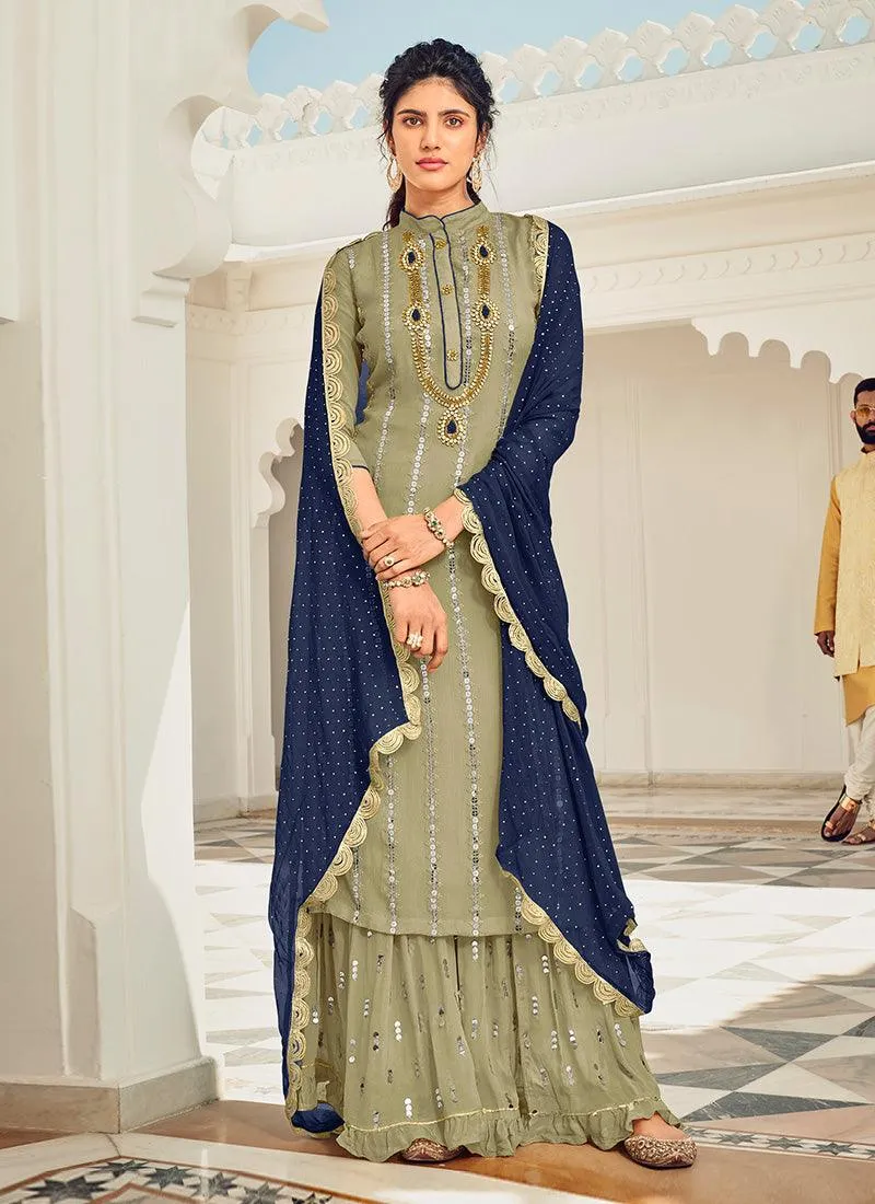 Adorable Green Color Georgette Fabric Sequins Work Palazzo Salwar Suit