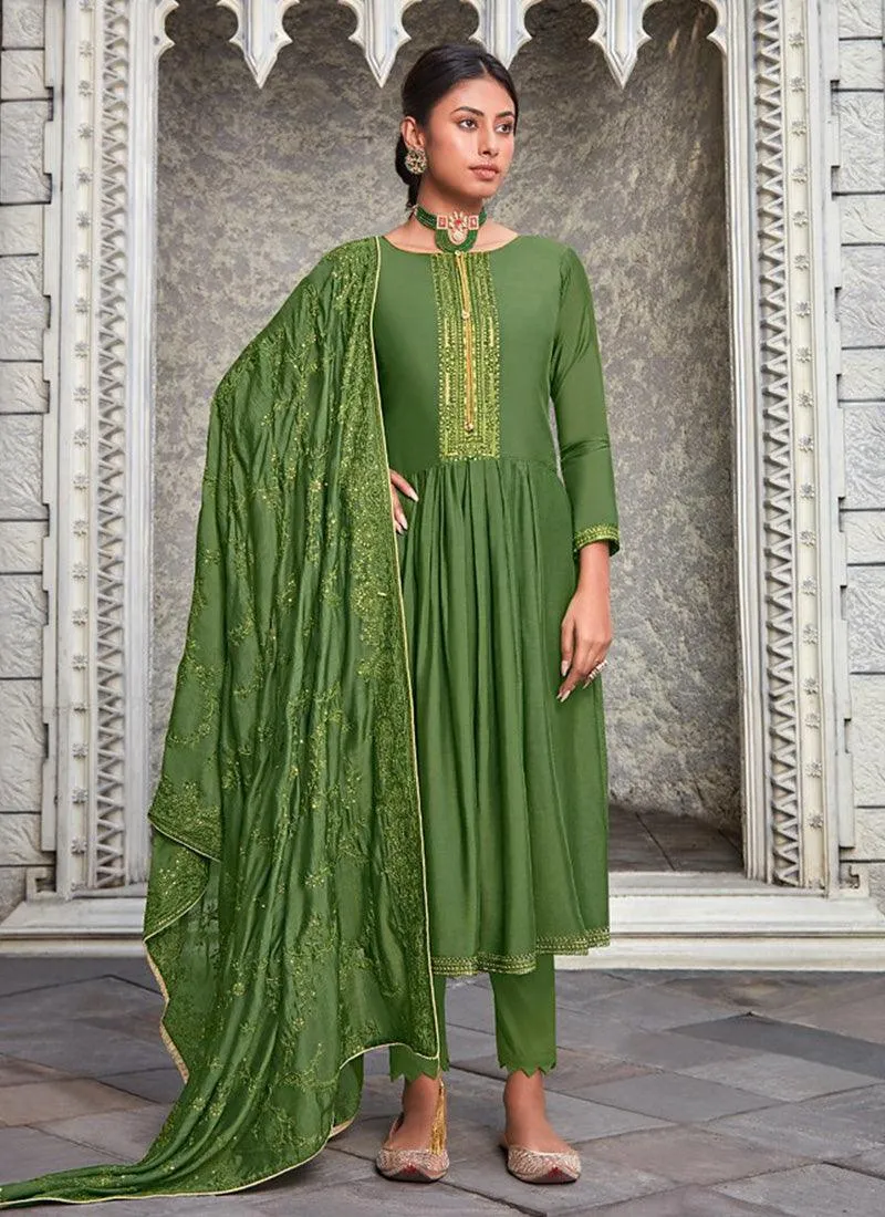 Aesthetic Look Green Color Art Silk Material Sequins Work Salwar Suit