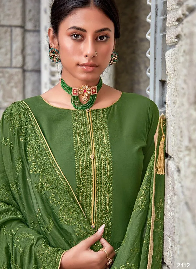 Aesthetic Look Green Color Art Silk Material Sequins Work Salwar Suit