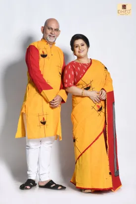 Aguner Porosmoni  - Cotton Saree-Kurta Couple set