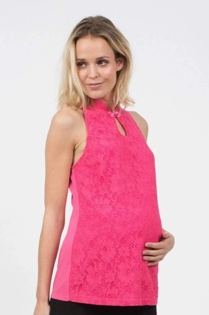 Alda Cheongsam Maternity Top Lace Sleeveless Top Fuchsia