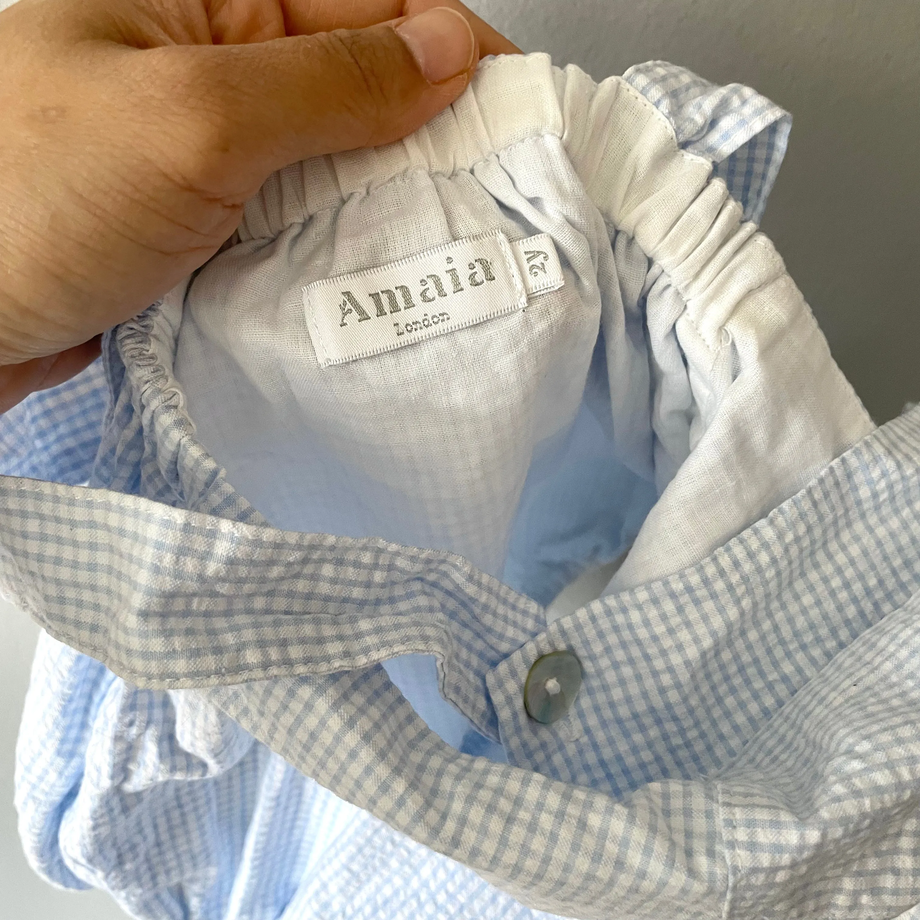 Amaia / Light blue x white romper / 2Y