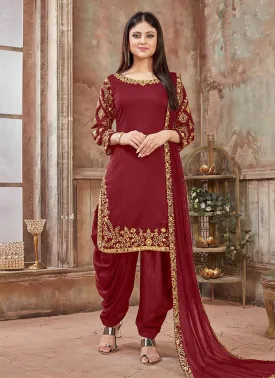 Art Silk Embroidered Maroon Punjabi Salwar Suit