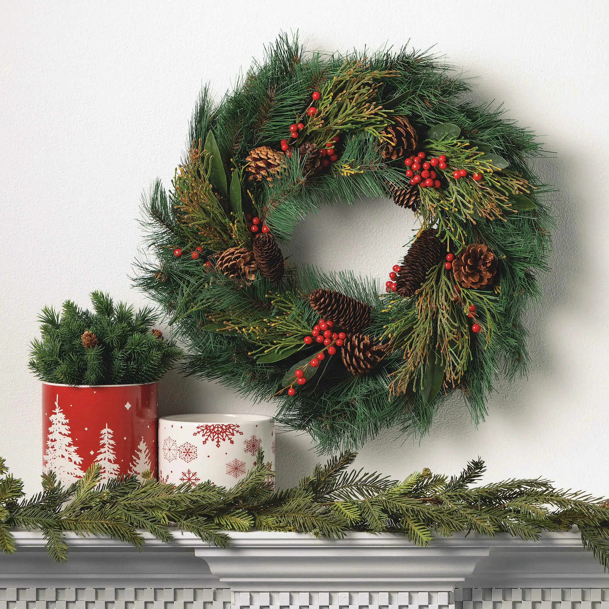 Artificial Rustic Pine & Berry Wreath Multicolor 24"H