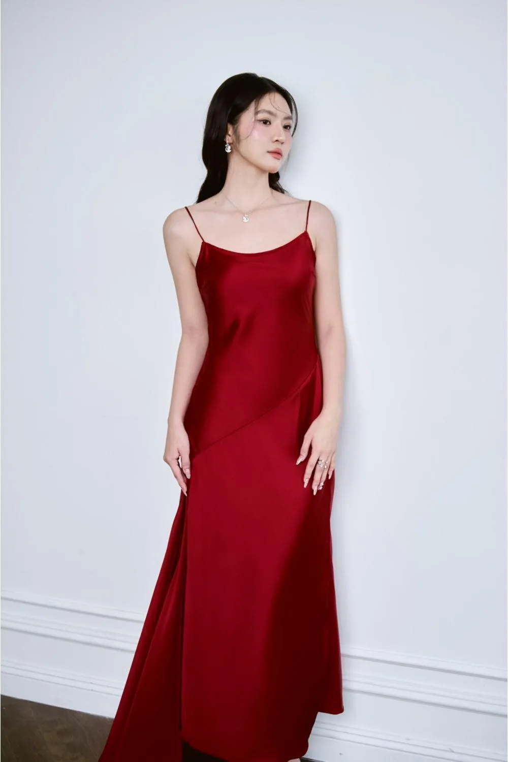 Audrey Asymmetric Scoop Neck Mulberry Silk Ankle Length Dress