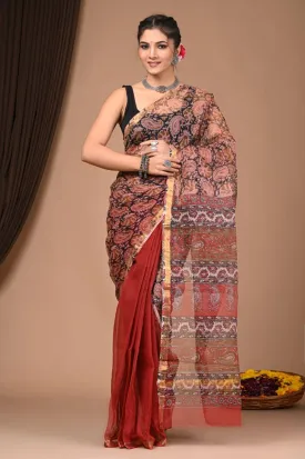 Authentic Red Floral Traditional Kota Doriya Print Saree