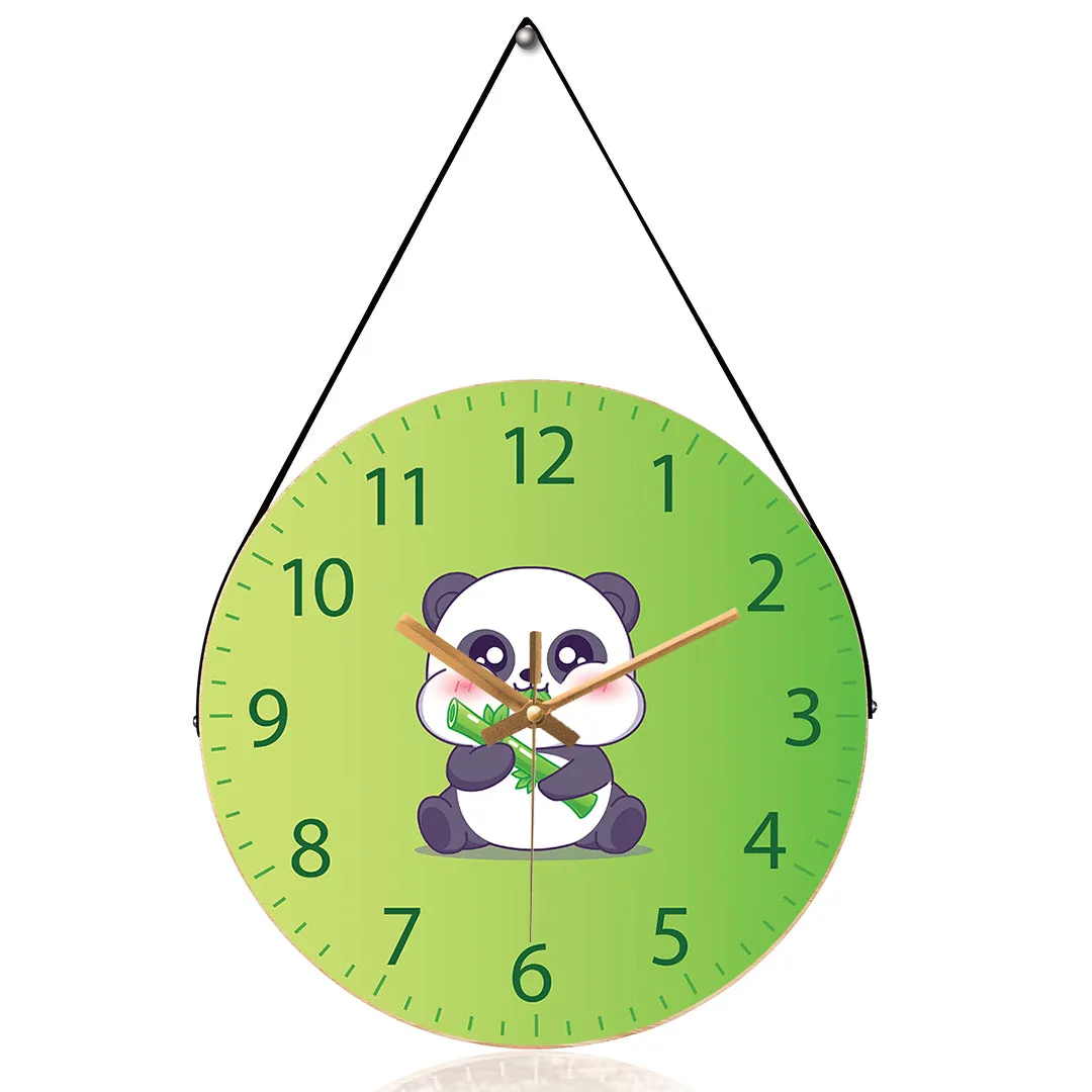 Baby panda eating bamboo wall clock