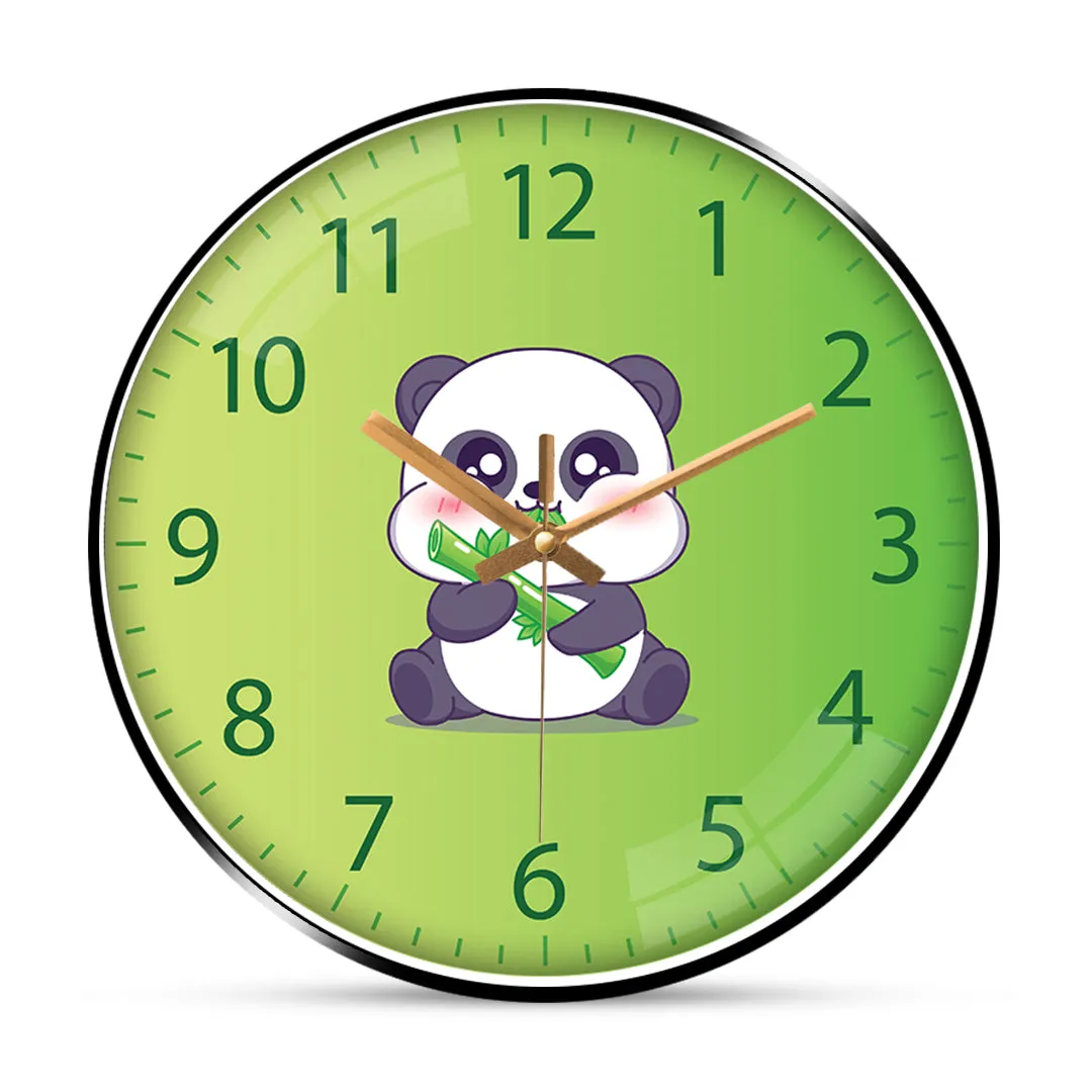 Baby panda eating bamboo wall clock