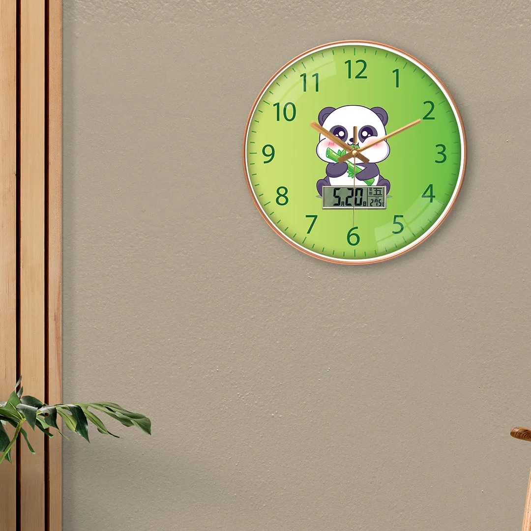 Baby panda eating bamboo wall clock