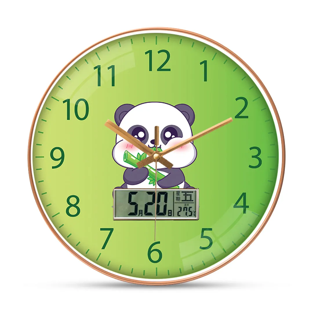 Baby panda eating bamboo wall clock