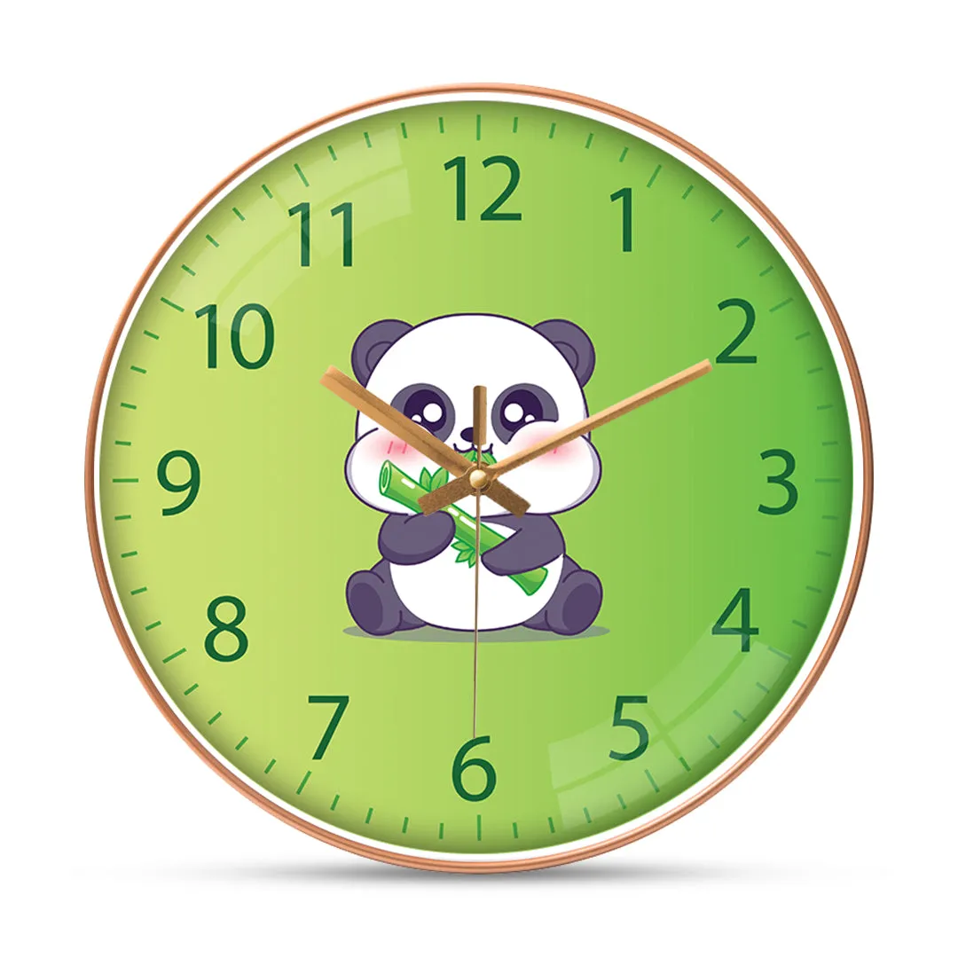 Baby panda eating bamboo wall clock