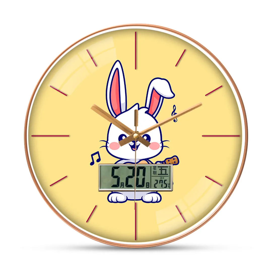 Baby rabbit play guitar wall clock